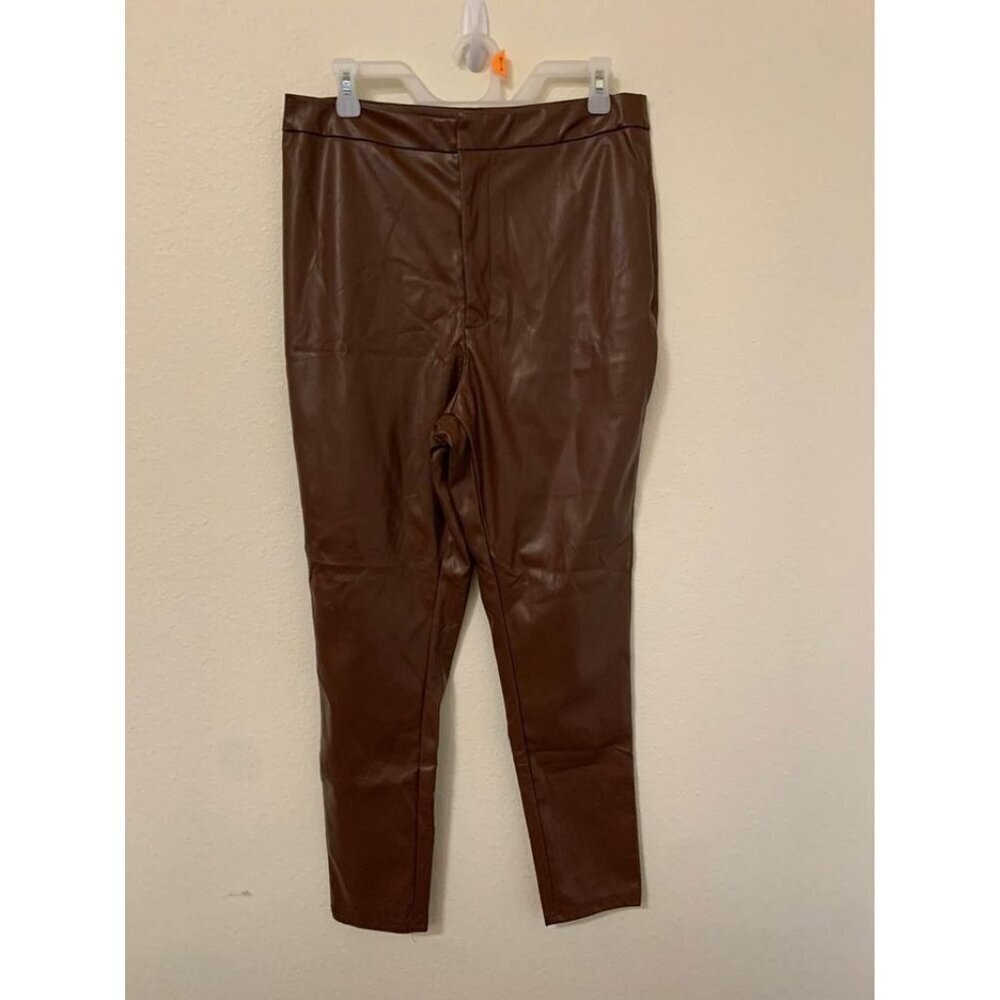 Faux Leather Pants Retro Y2K Boho Clubwear Business Casual Brown Womens Sz Large